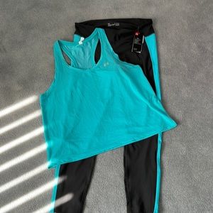 Green and Light turquoise work out outfit